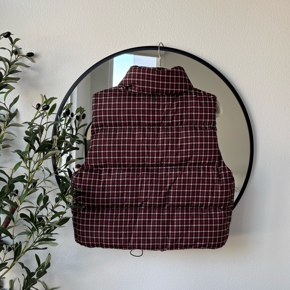 Madewell MWL Cropped Spices Raisin Burgundy Puffer Vest in Plaid, L - Picture 6 of 15